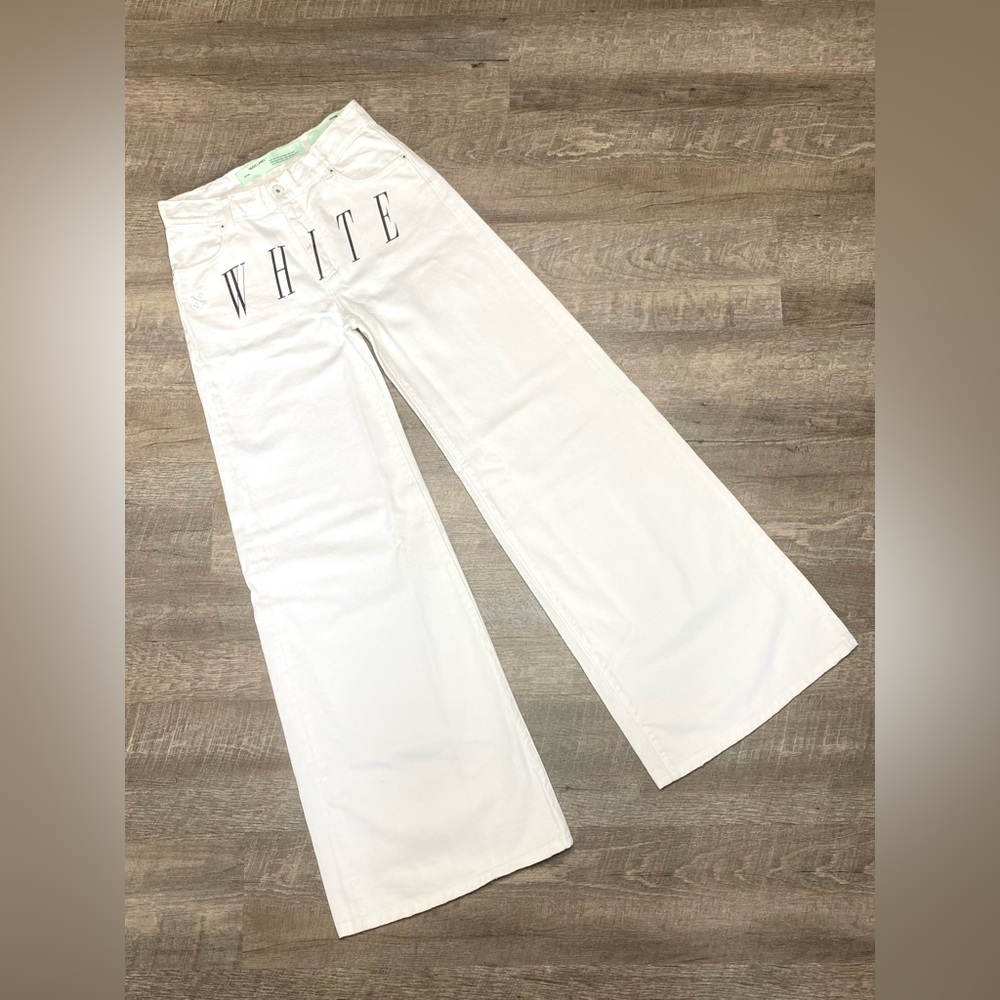 OFF-WHITE c/o Virgil Abloh White Mid-Rise Super Wide-Leg Denim Jeans WHITE